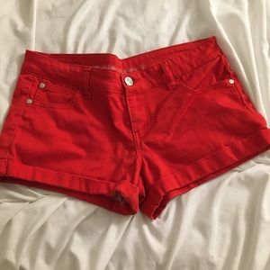 Red stretch jean short
